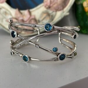 John Hardy Sterling Silver & Topaz Wide Bamboo Cuff Bracelet